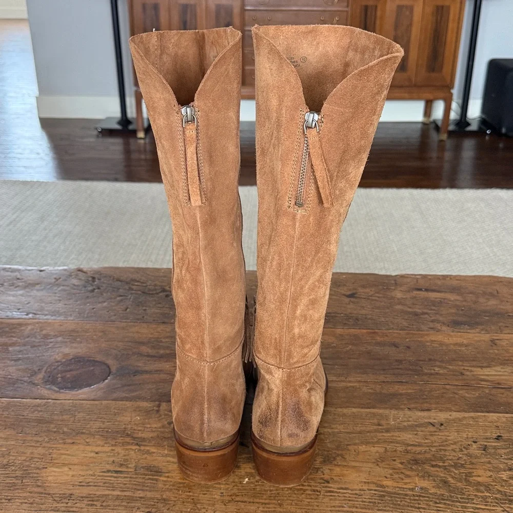 Naughty Monkey Tan Stride Suede Distressed Pull On Tall Boots Size 10 - Picture 4 of 7